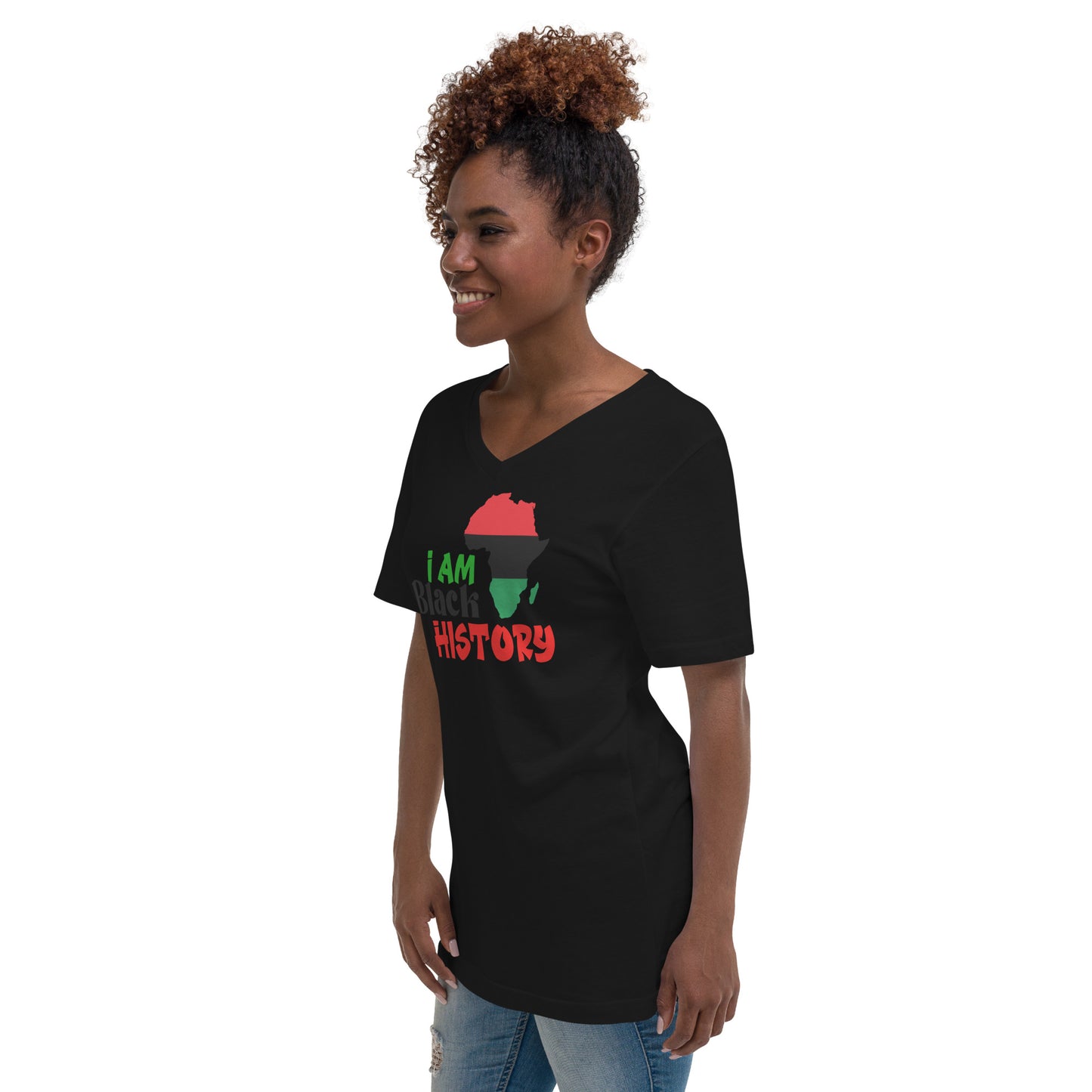 Unisex Short Sleeve V-Neck T-Shirt - I Am Black History