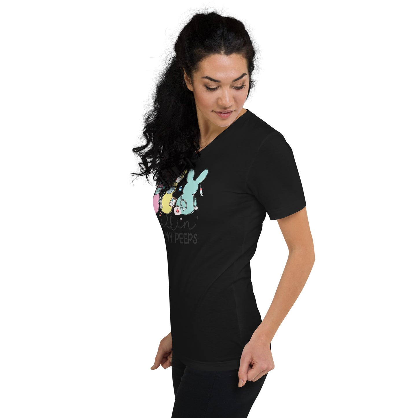 Unisex Short Sleeve V-Neck T-Shirt - Chillin' With My Peeps