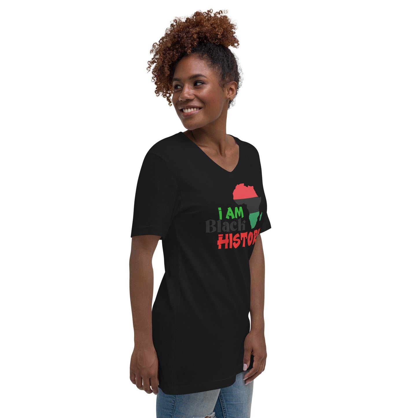 Unisex Short Sleeve V-Neck T-Shirt - I Am Black History