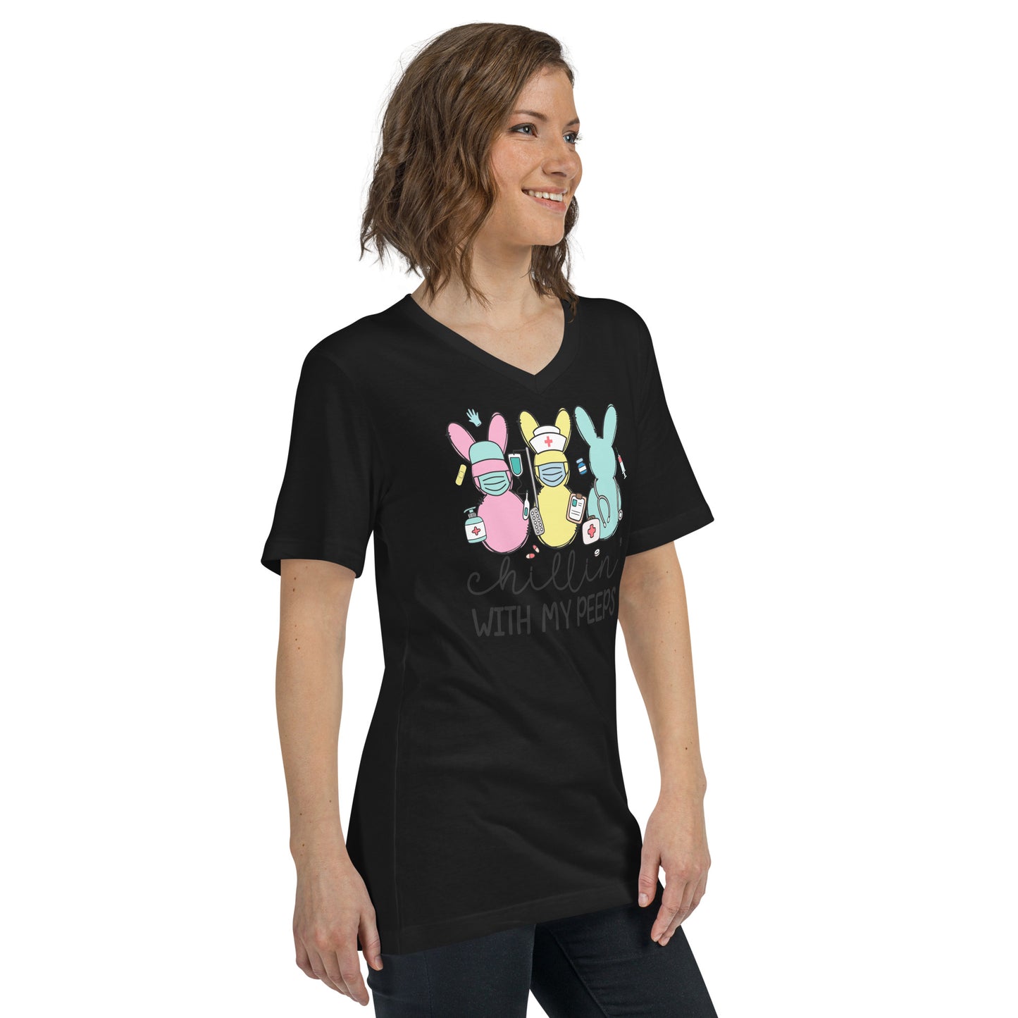 Unisex Short Sleeve V-Neck T-Shirt - Chillin' With My Peeps