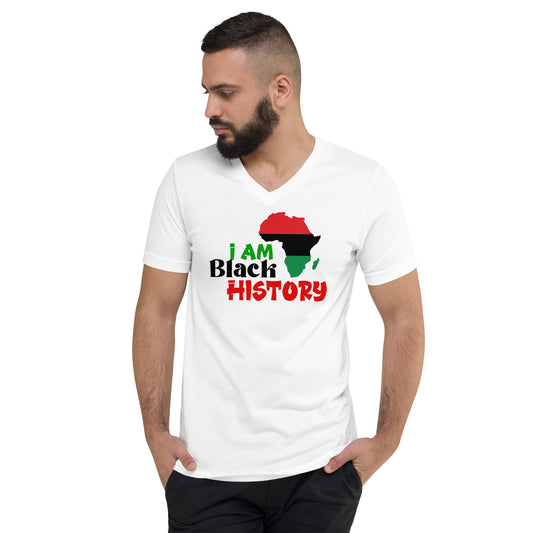 Unisex Short Sleeve V-Neck T-Shirt - I Am Black History