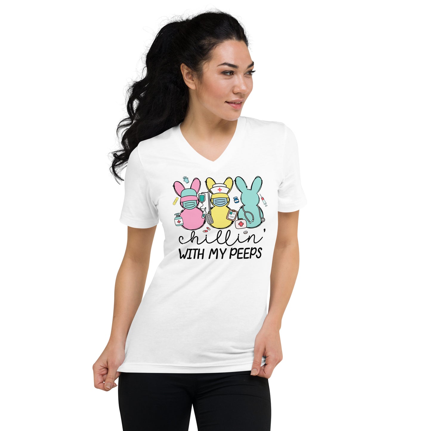 Unisex Short Sleeve V-Neck T-Shirt - Chillin' With My Peeps