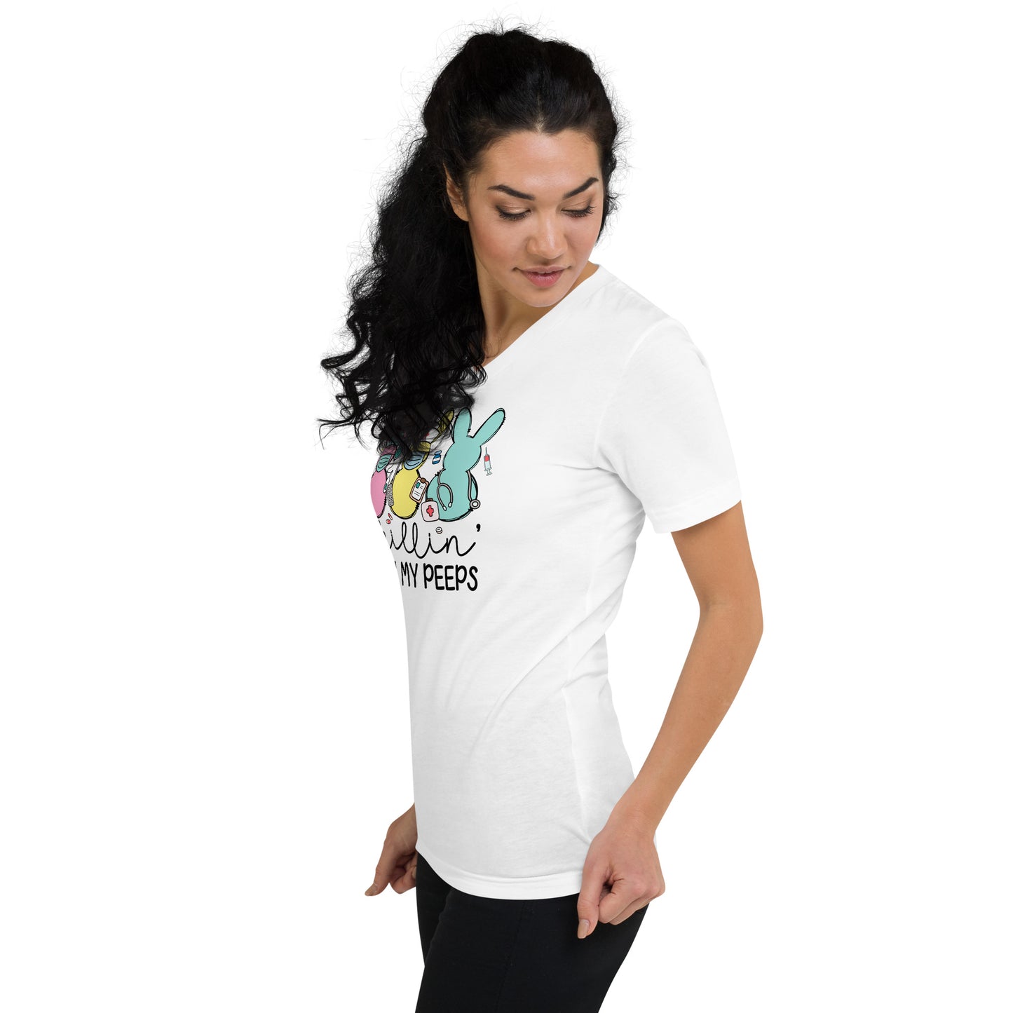 Unisex Short Sleeve V-Neck T-Shirt - Chillin' With My Peeps