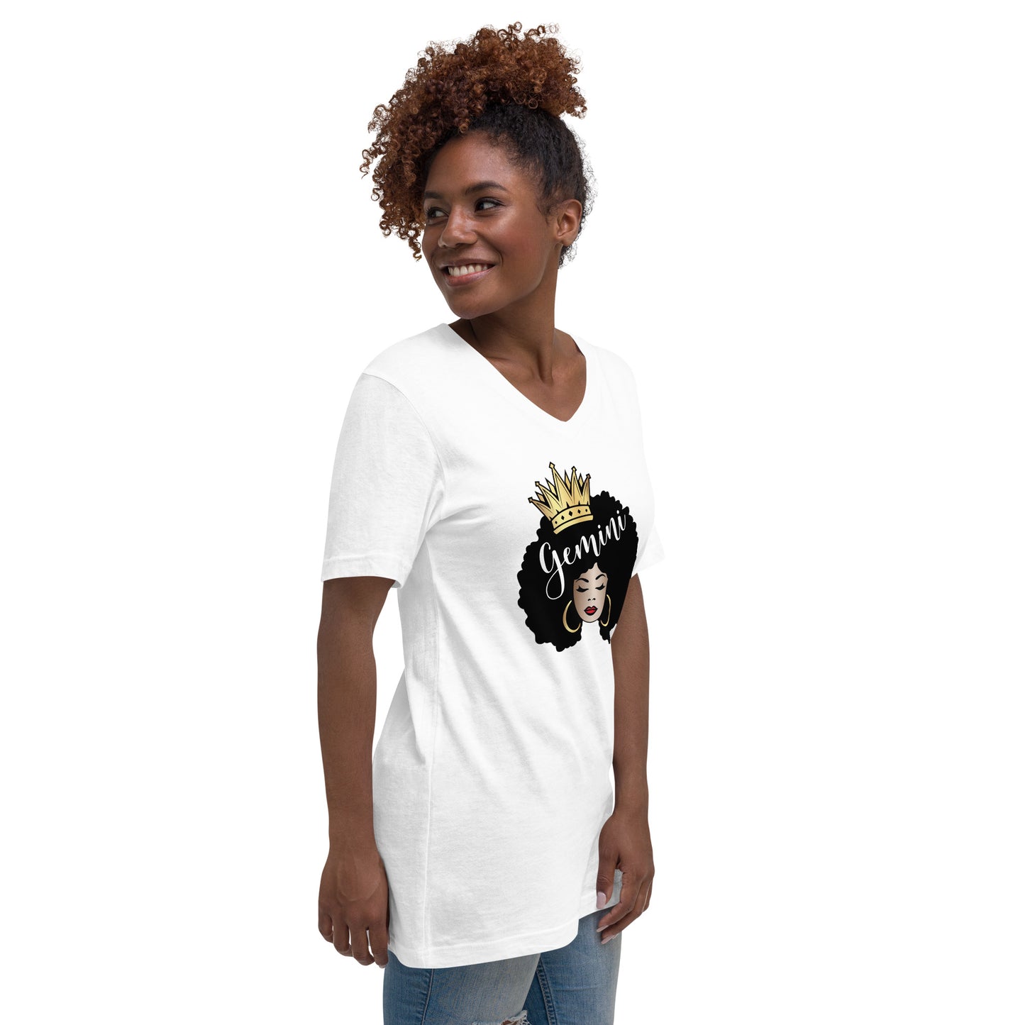 Women's Short Sleeve V-Neck T-Shirt - Gemini Afro Queen