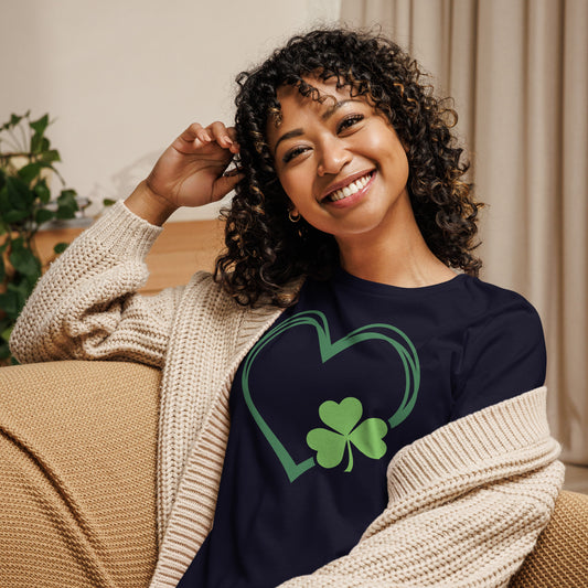 Women's Relaxed T-Shirt - St Patty's Day Heart Clover