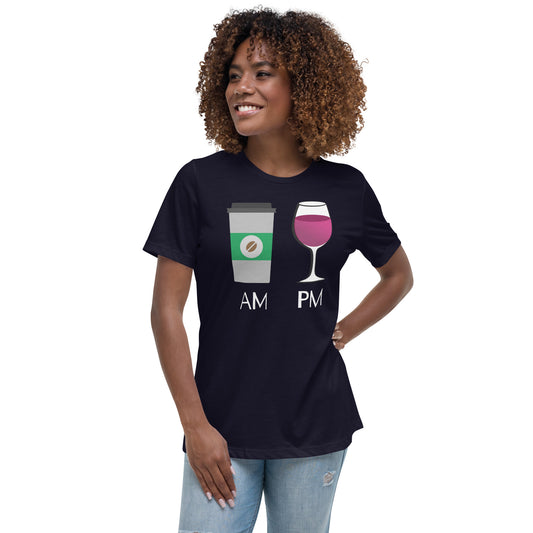 Women's Relaxed T-Shirt - AM & PM Coffee & Wine