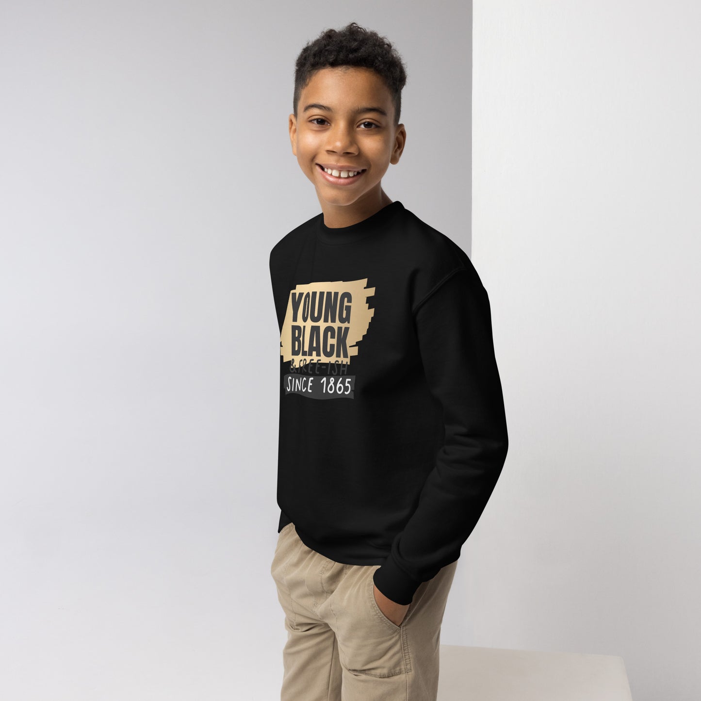 Youth crewneck sweatshirt - Juneteenth Young Black Freeish Since 1865