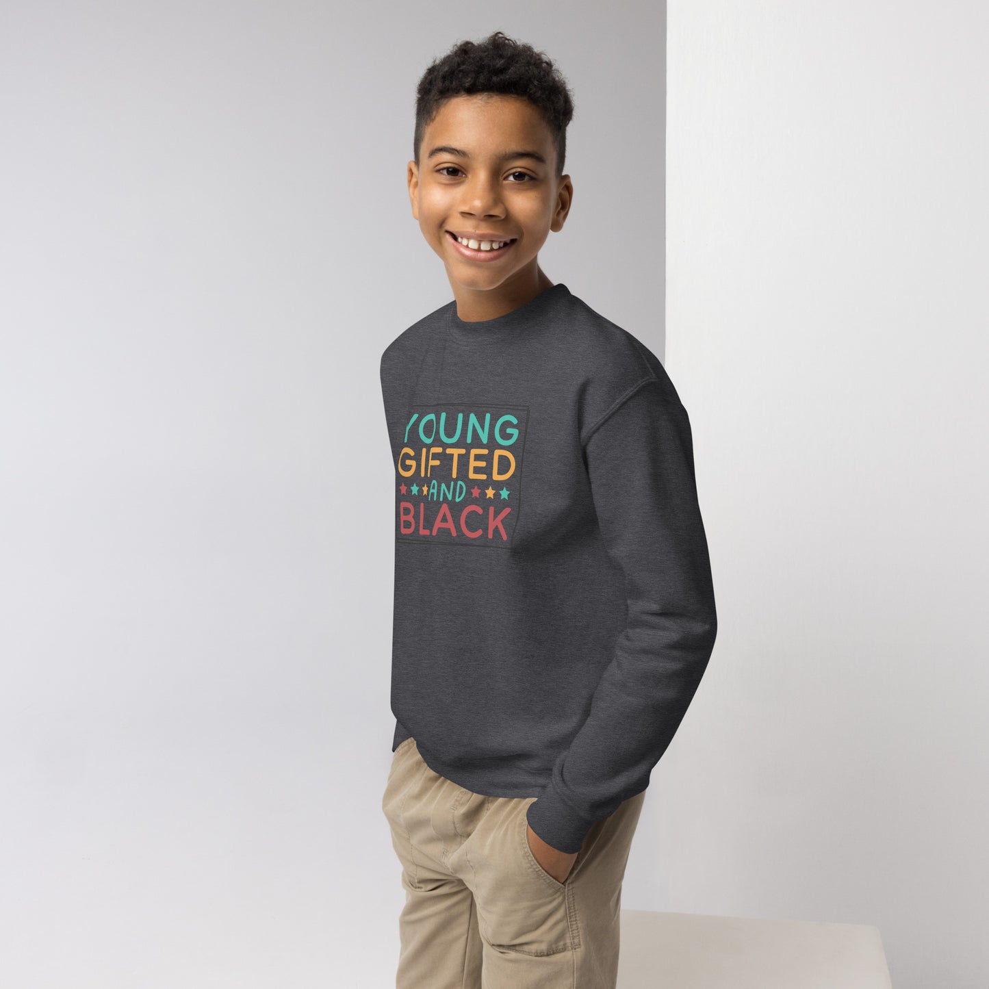 Youth crewneck sweatshirt - Juneteenth Young Gifted and Talented