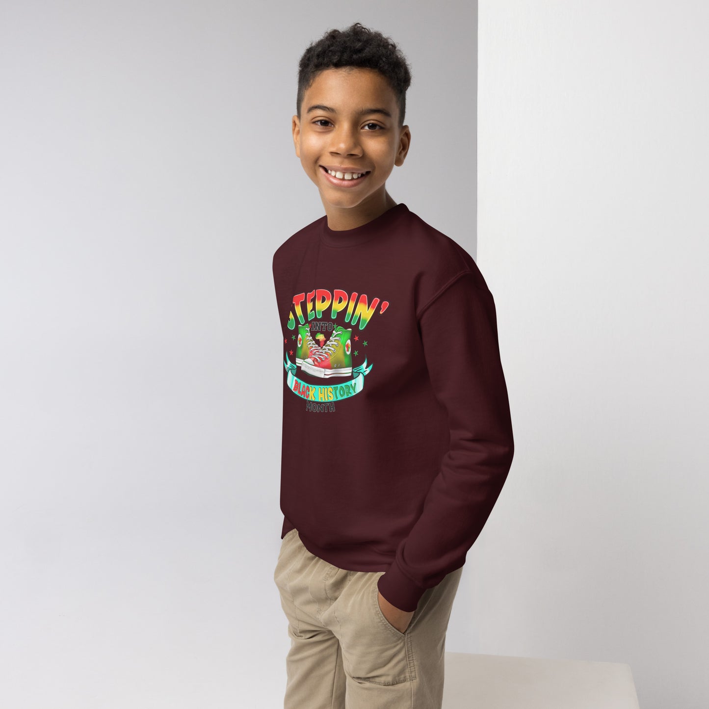 Youth crewneck sweatshirt - Steppin Into Black History Month