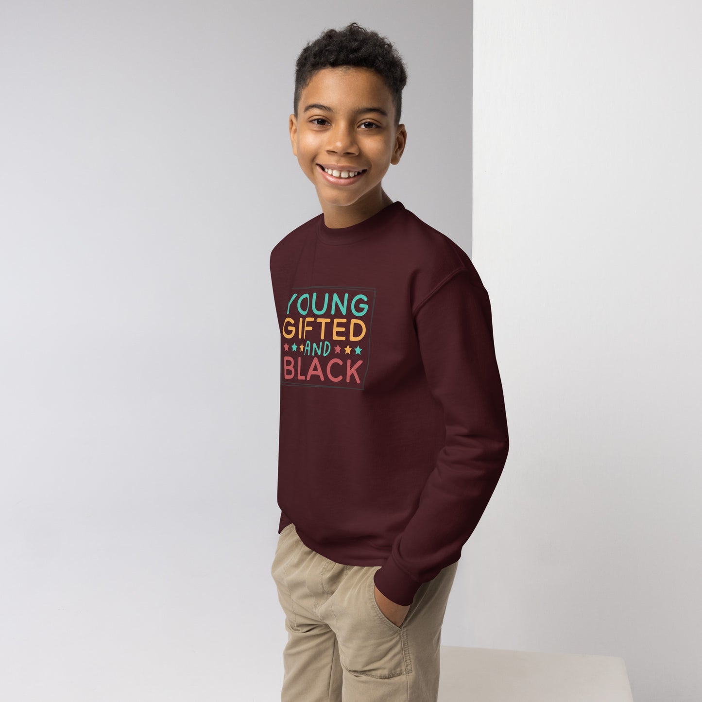 Youth crewneck sweatshirt - Juneteenth Young Gifted and Talented