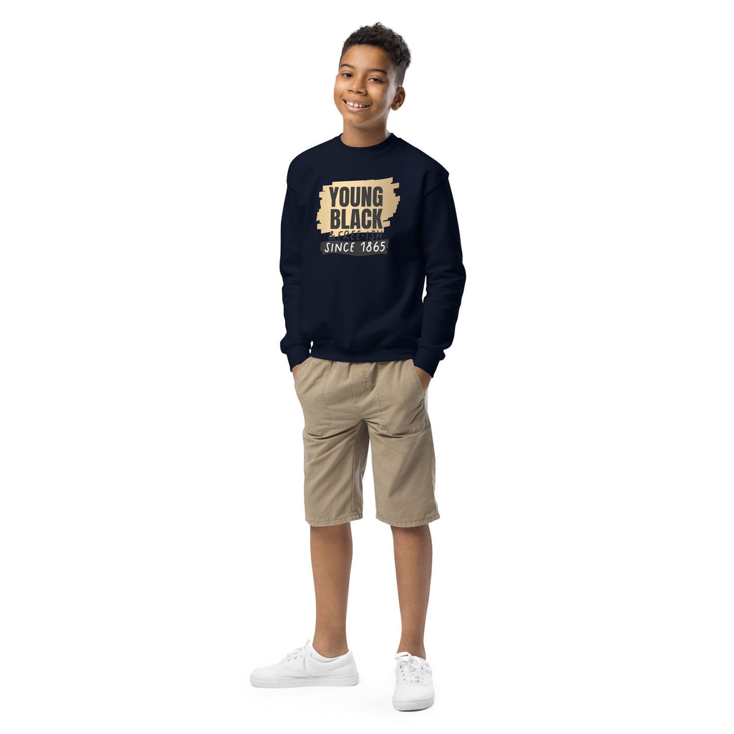 Youth crewneck sweatshirt - Juneteenth Young Black Freeish Since 1865