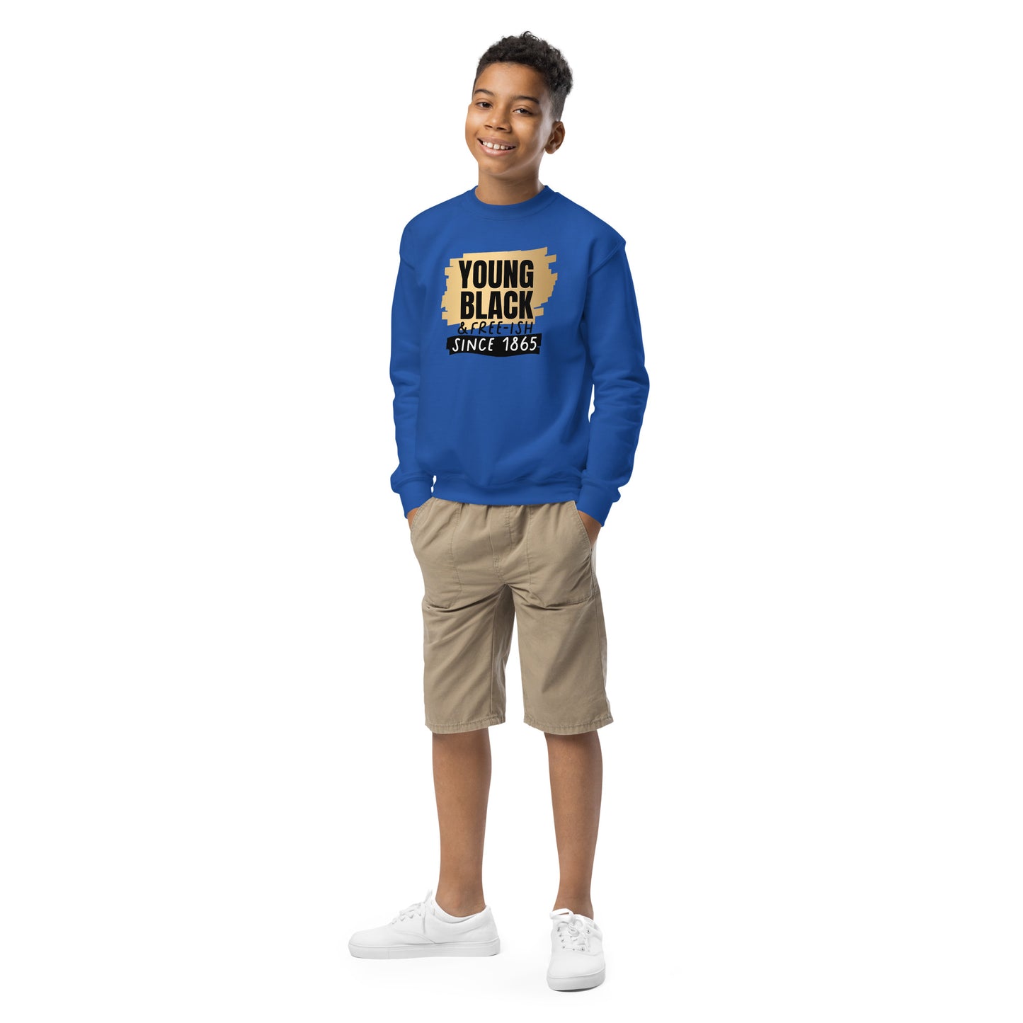 Youth crewneck sweatshirt - Juneteenth Young Black Freeish Since 1865