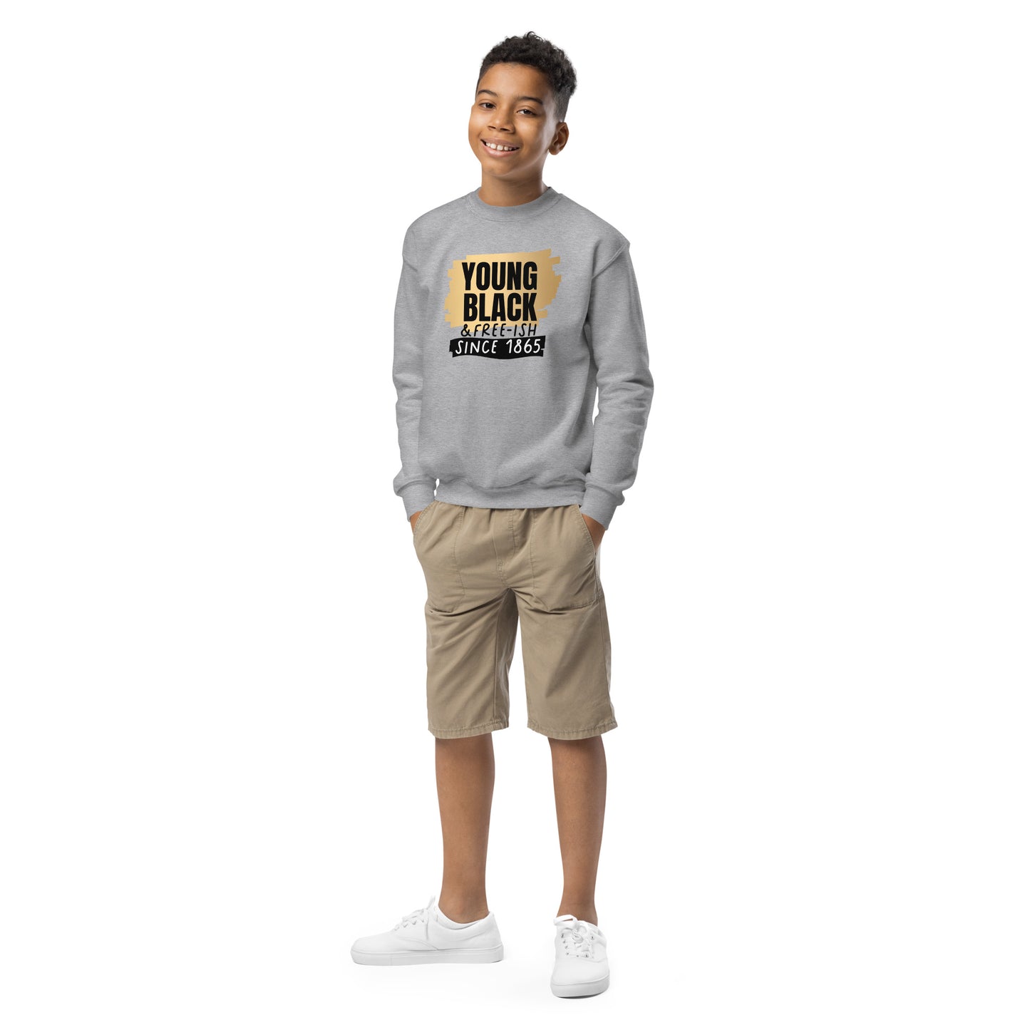 Youth crewneck sweatshirt - Juneteenth Young Black Freeish Since 1865