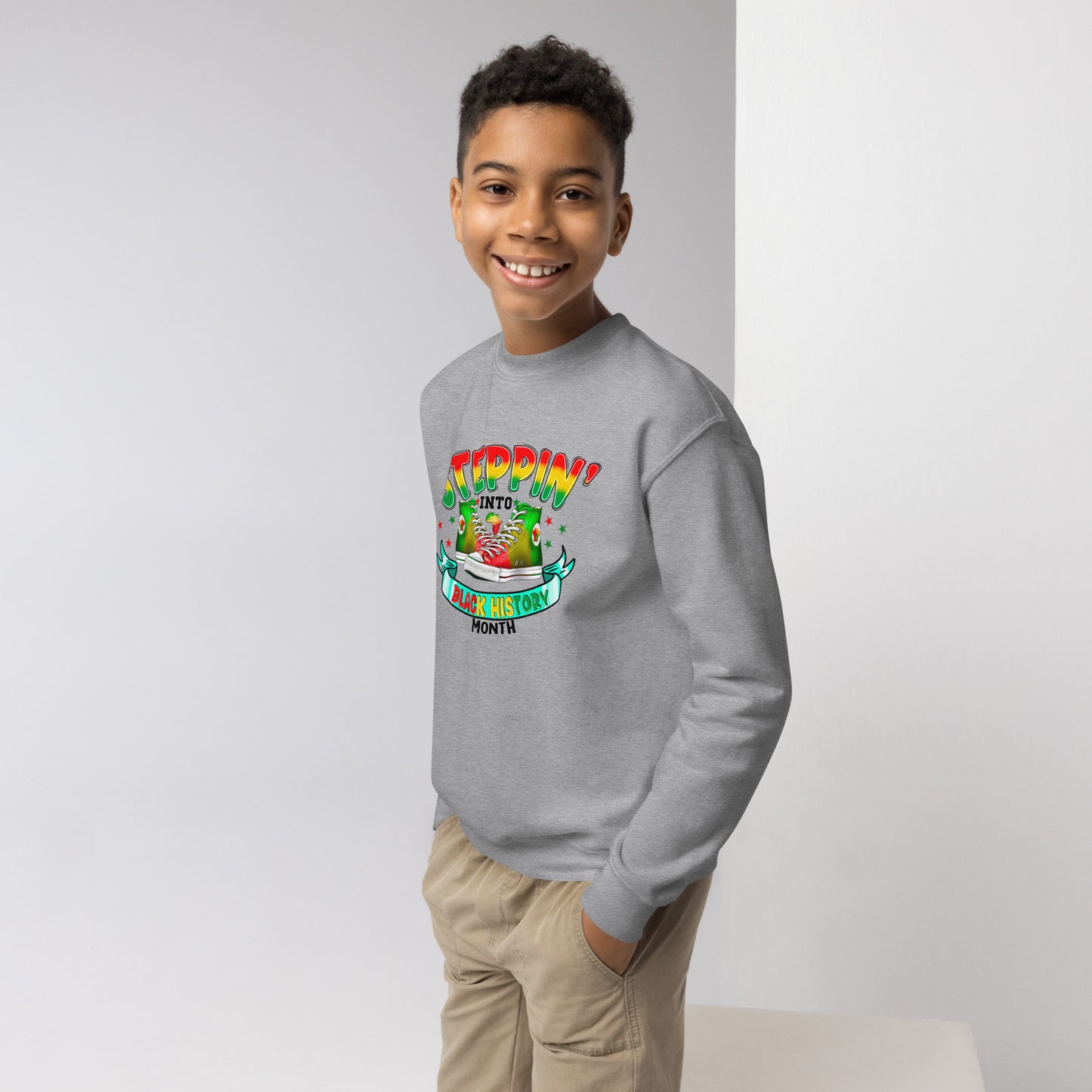 Youth crewneck sweatshirt - Steppin Into Black History Month