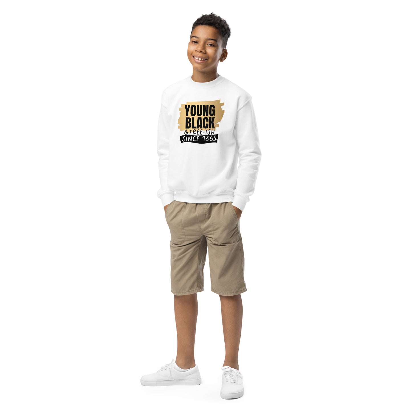 Youth crewneck sweatshirt - Juneteenth Young Black Freeish Since 1865