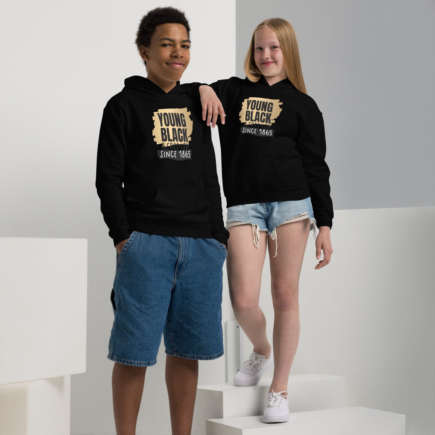 Youth heavy blend hoodie - Juneteenth Young Black Freeish Since 1865