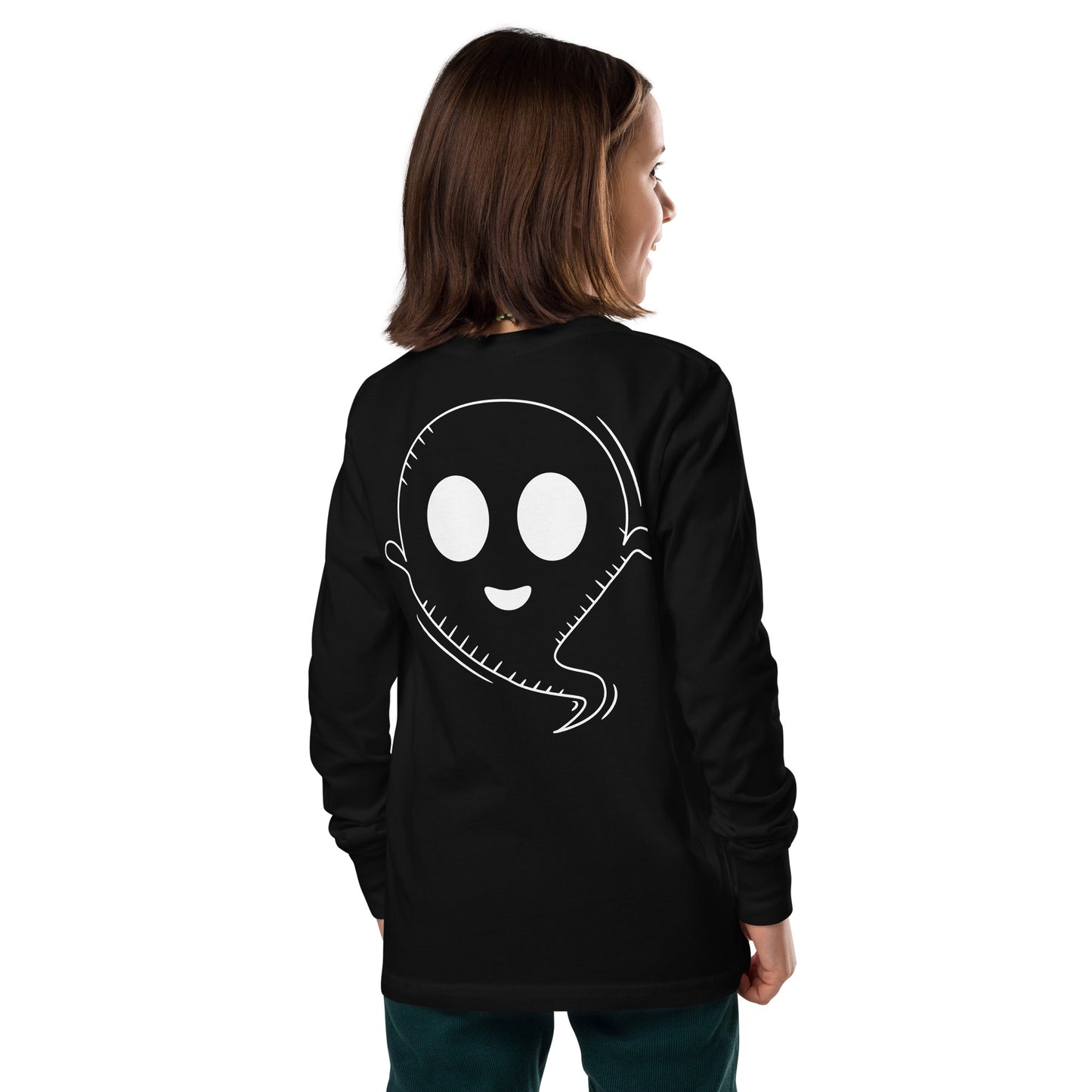 Youth long sleeve tee - Halloween Ghost Black T-Shirt