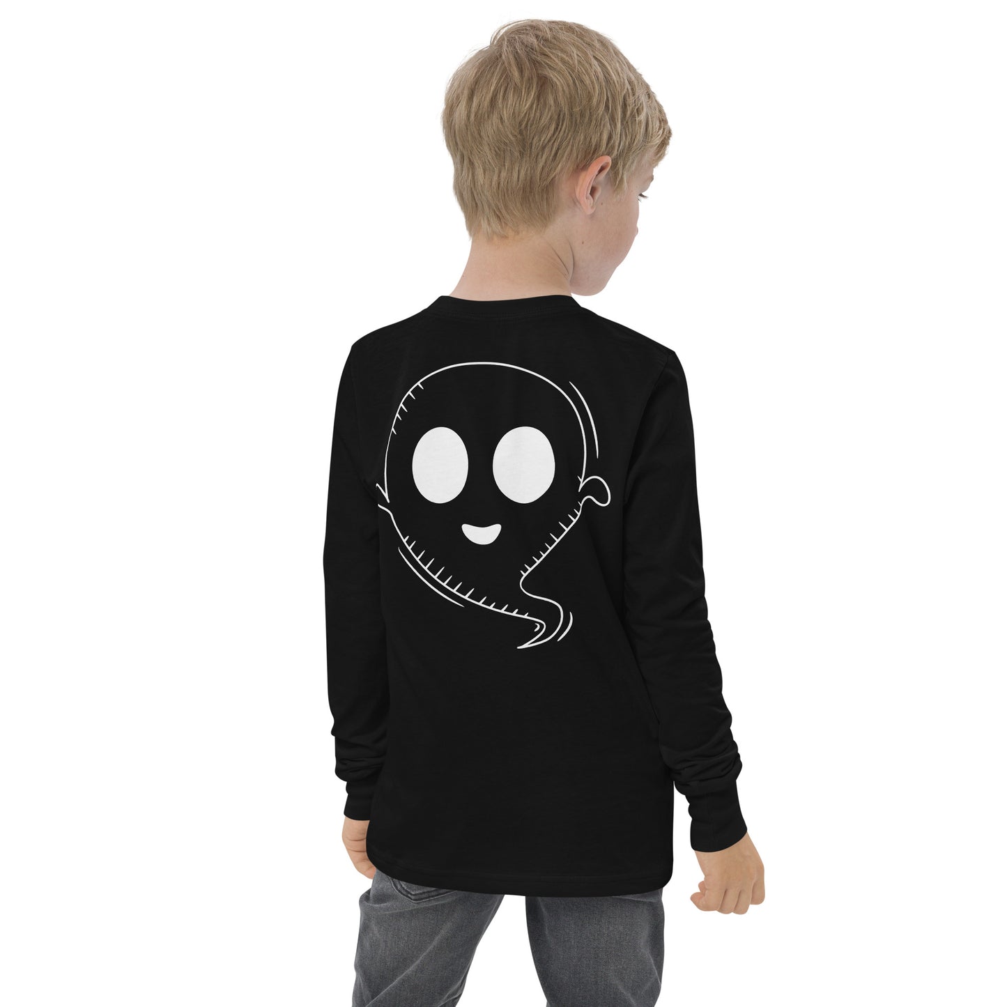 Youth long sleeve tee - Halloween Ghost Black T-Shirt