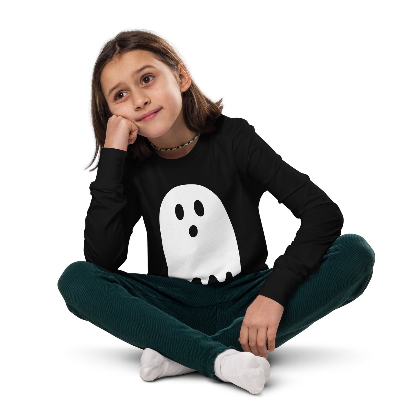 Youth long sleeve tee - Halloween Ghost Black T-Shirt