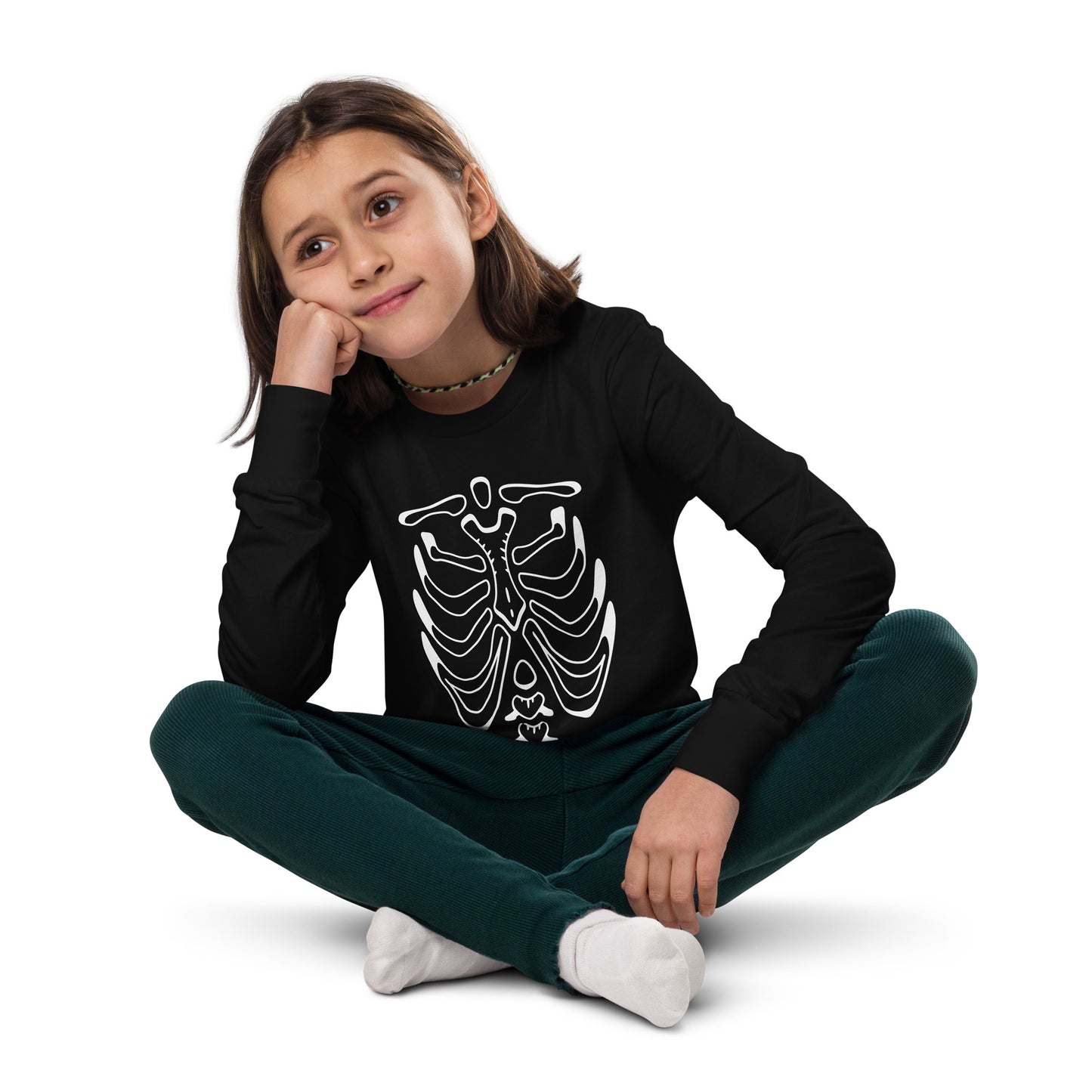 Youth long sleeve tee - Halloween Skeleton Black T-Shirt