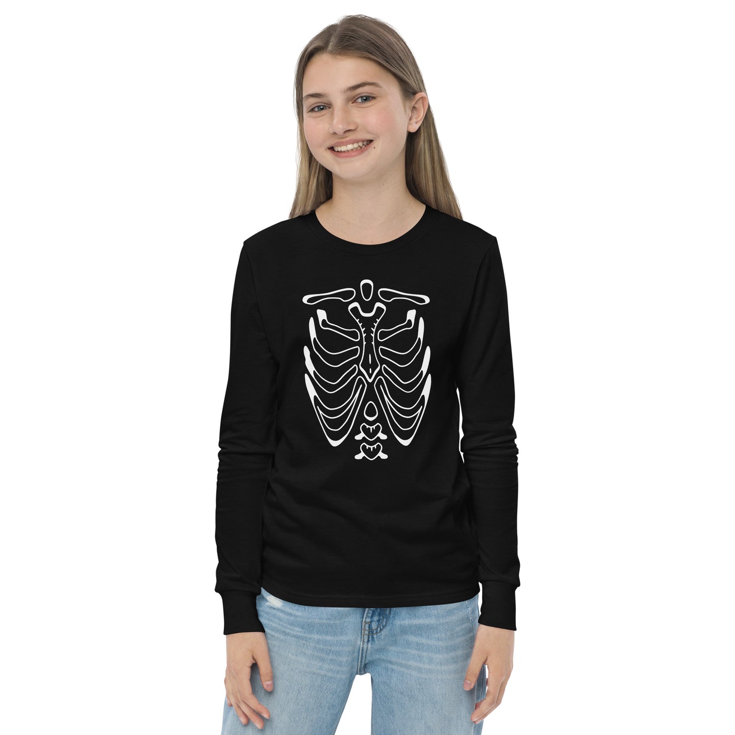 Youth long sleeve tee - Halloween Skeleton Black T-Shirt