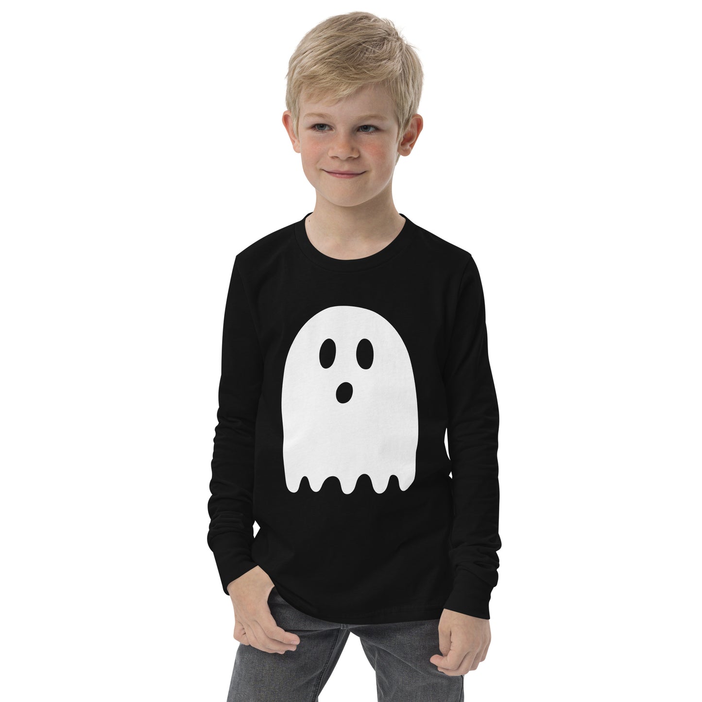 Youth long sleeve tee - Halloween Ghost Black T-Shirt