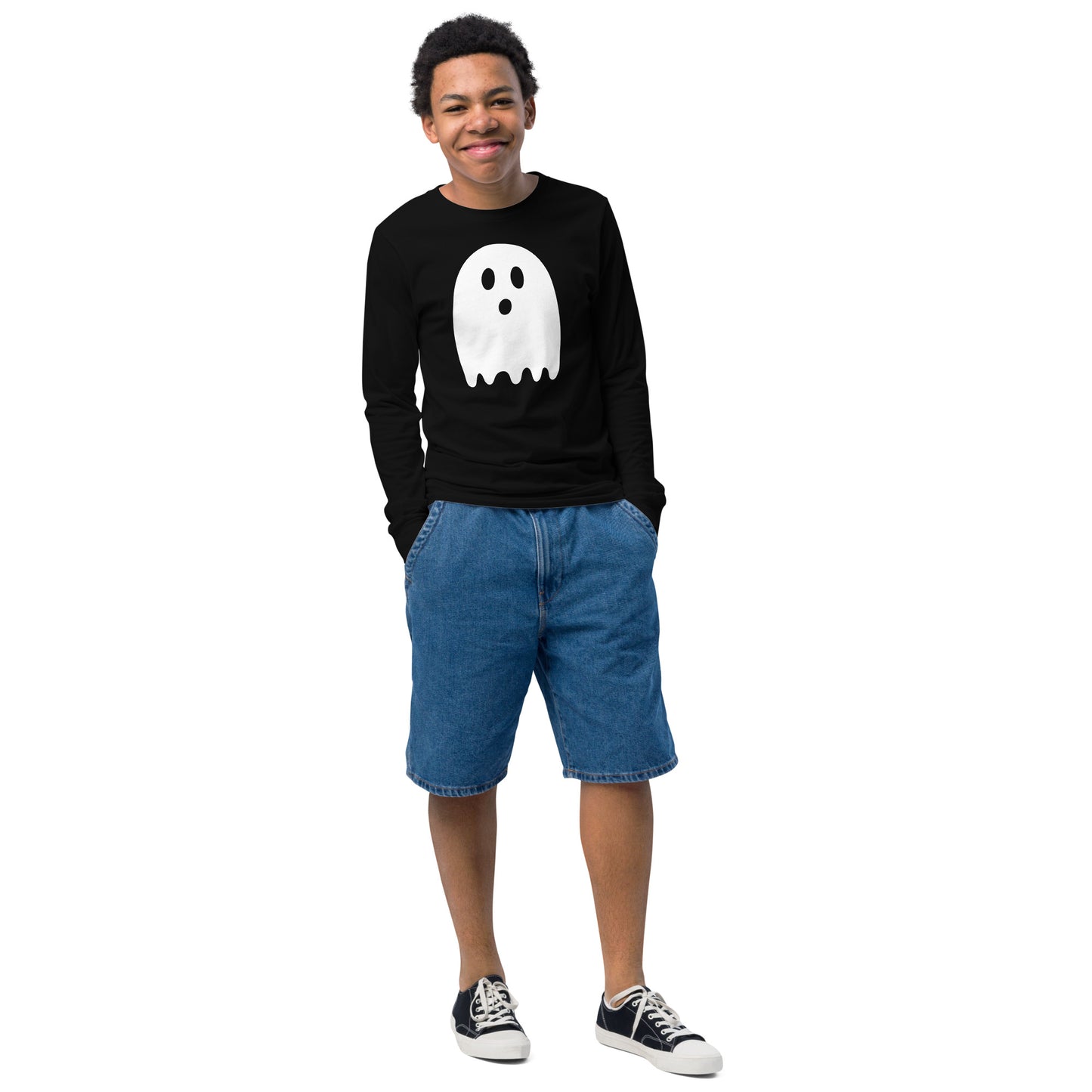 Youth long sleeve tee - Halloween Ghost Black T-Shirt