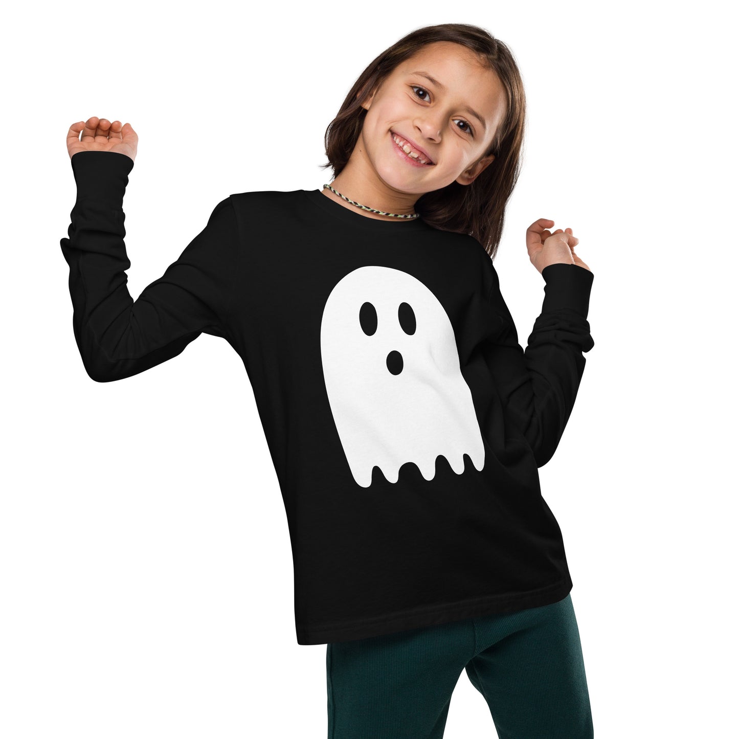 Youth long sleeve tee - Halloween Ghost Black T-Shirt