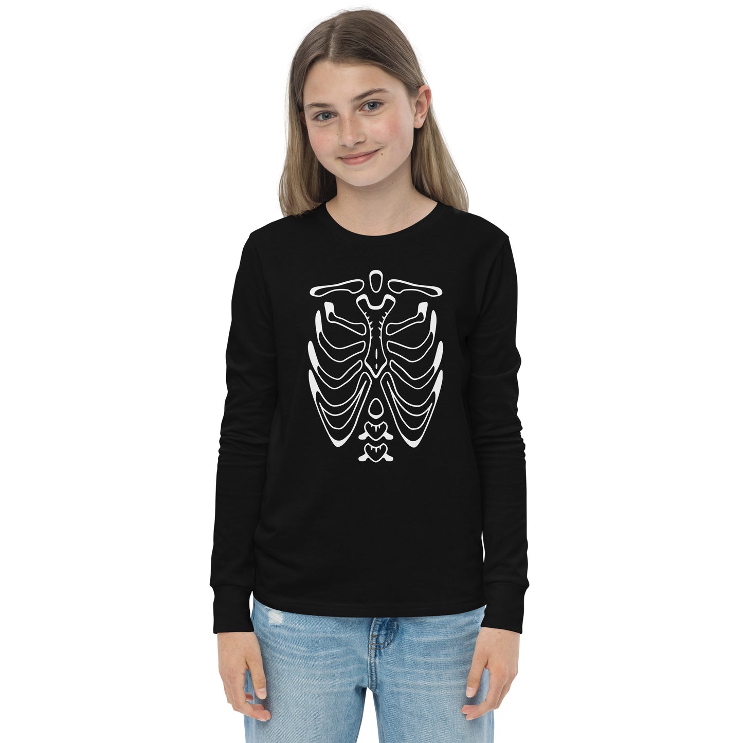 Youth long sleeve tee - Halloween Skeleton Black T-Shirt