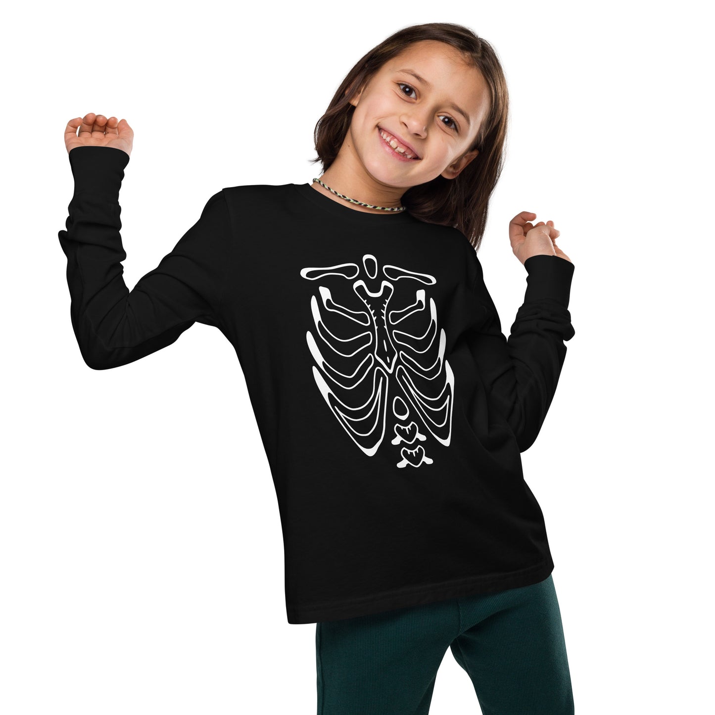 Youth long sleeve tee - Halloween Skeleton Black T-Shirt