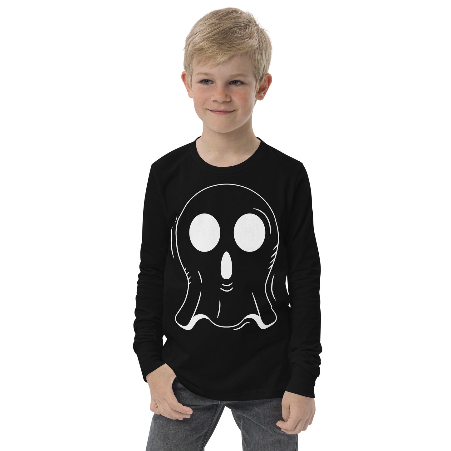 Youth long sleeve tee - Halloween Ghost Black T-Shirt