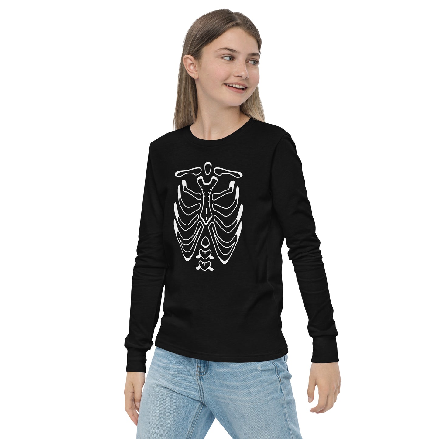 Youth long sleeve tee - Halloween Skeleton Black T-Shirt