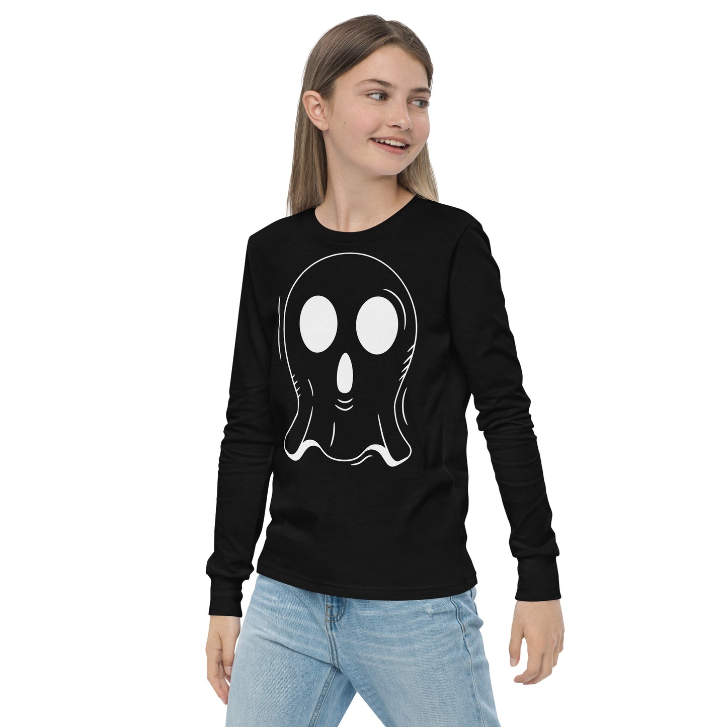 Youth long sleeve tee - Halloween Ghost Black T-Shirt