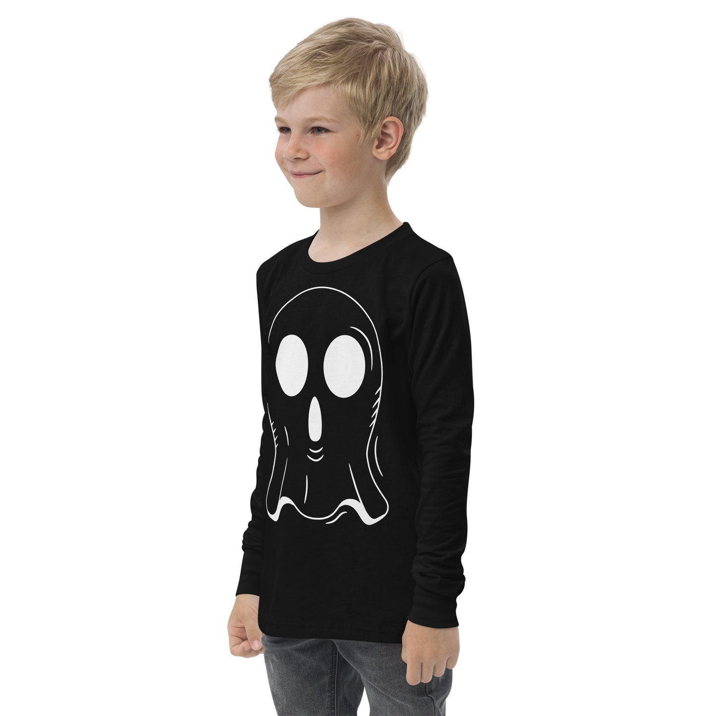 Youth long sleeve tee - Halloween Ghost Black T-Shirt