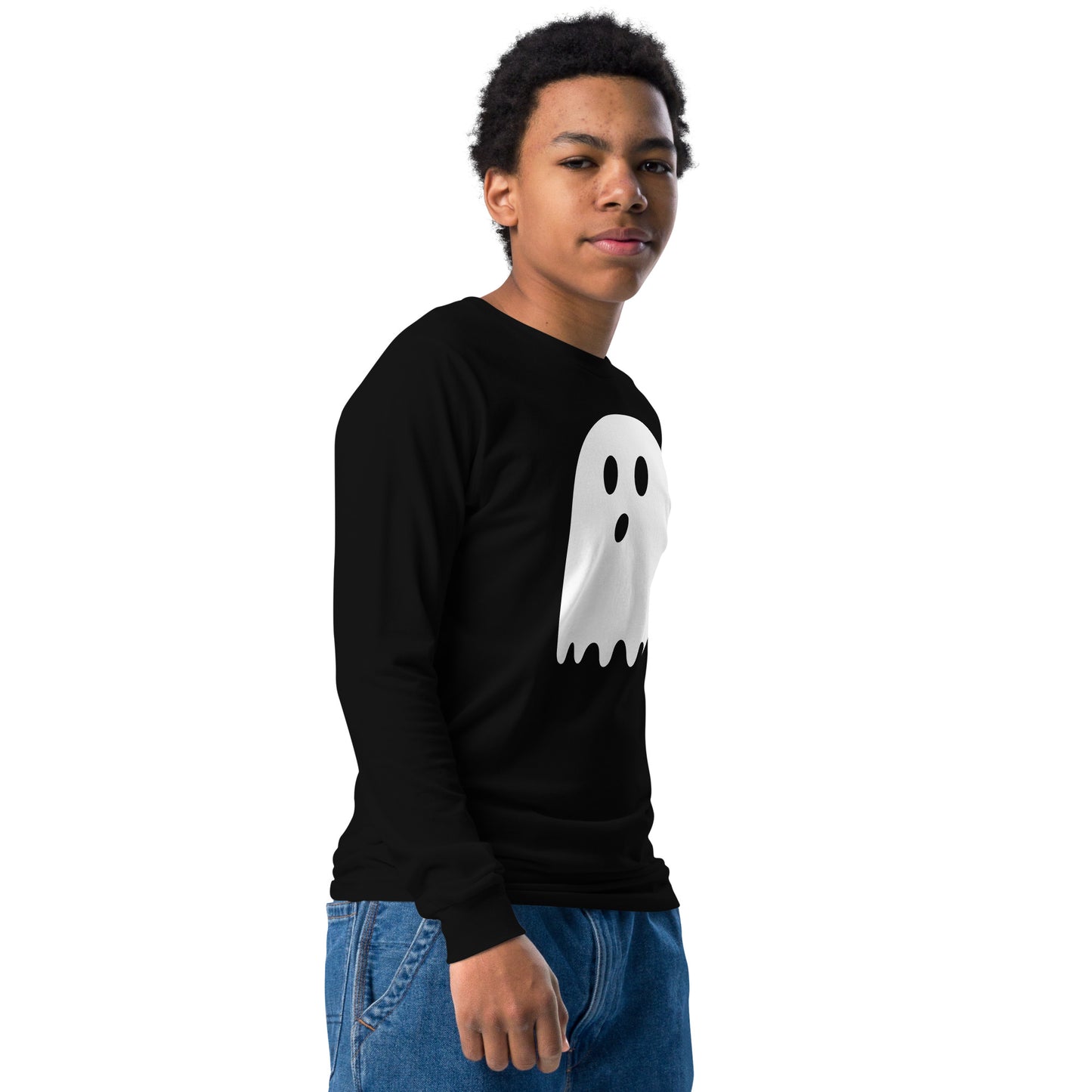 Youth long sleeve tee - Halloween Ghost Black T-Shirt