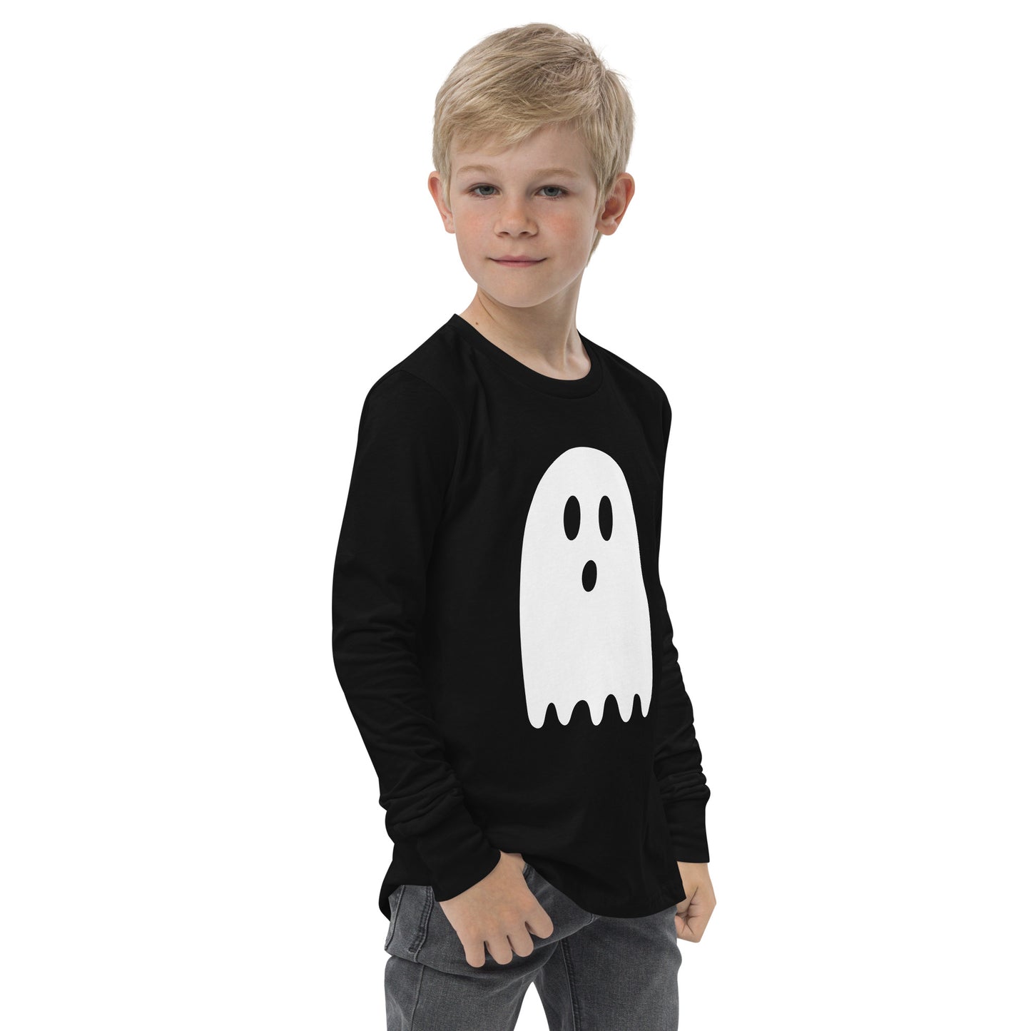 Youth long sleeve tee - Halloween Ghost Black T-Shirt