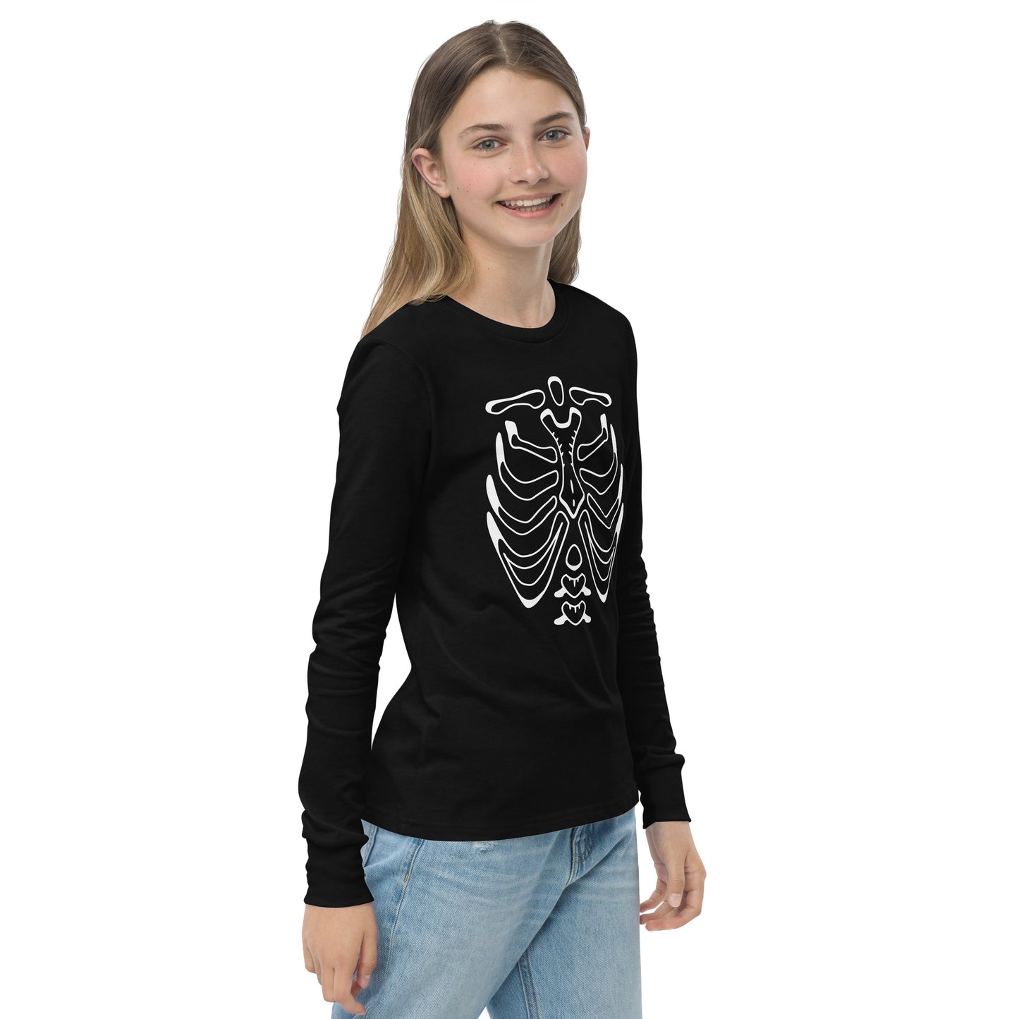 Youth long sleeve tee - Halloween Skeleton Black T-Shirt