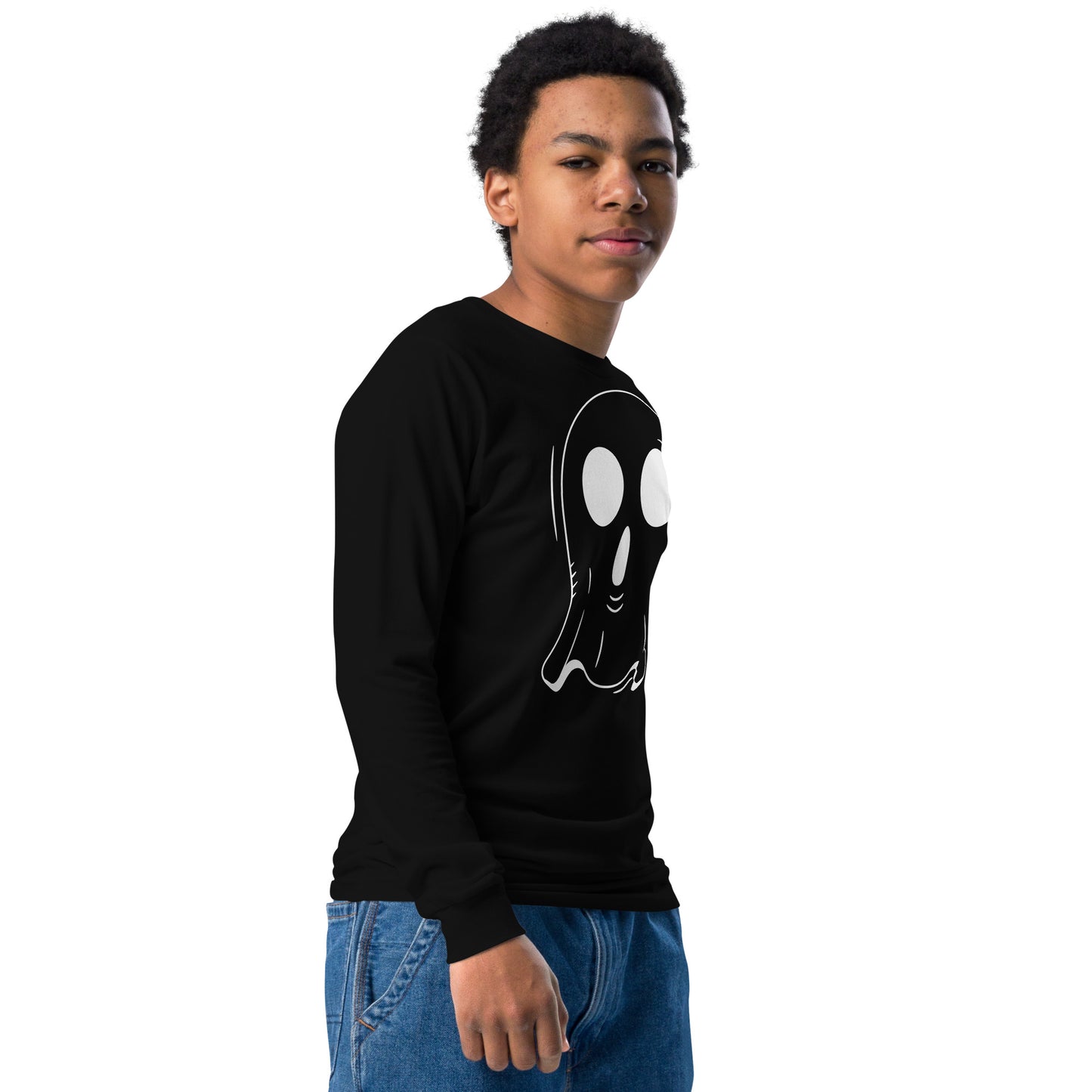 Youth long sleeve tee - Halloween Ghost Black T-Shirt