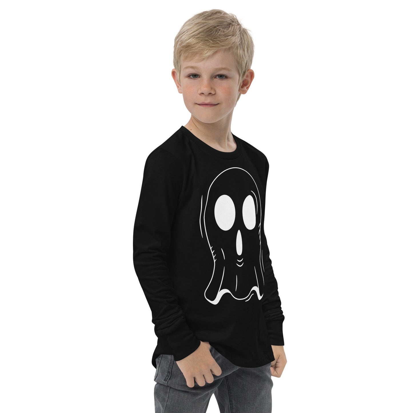 Youth long sleeve tee - Halloween Ghost Black T-Shirt