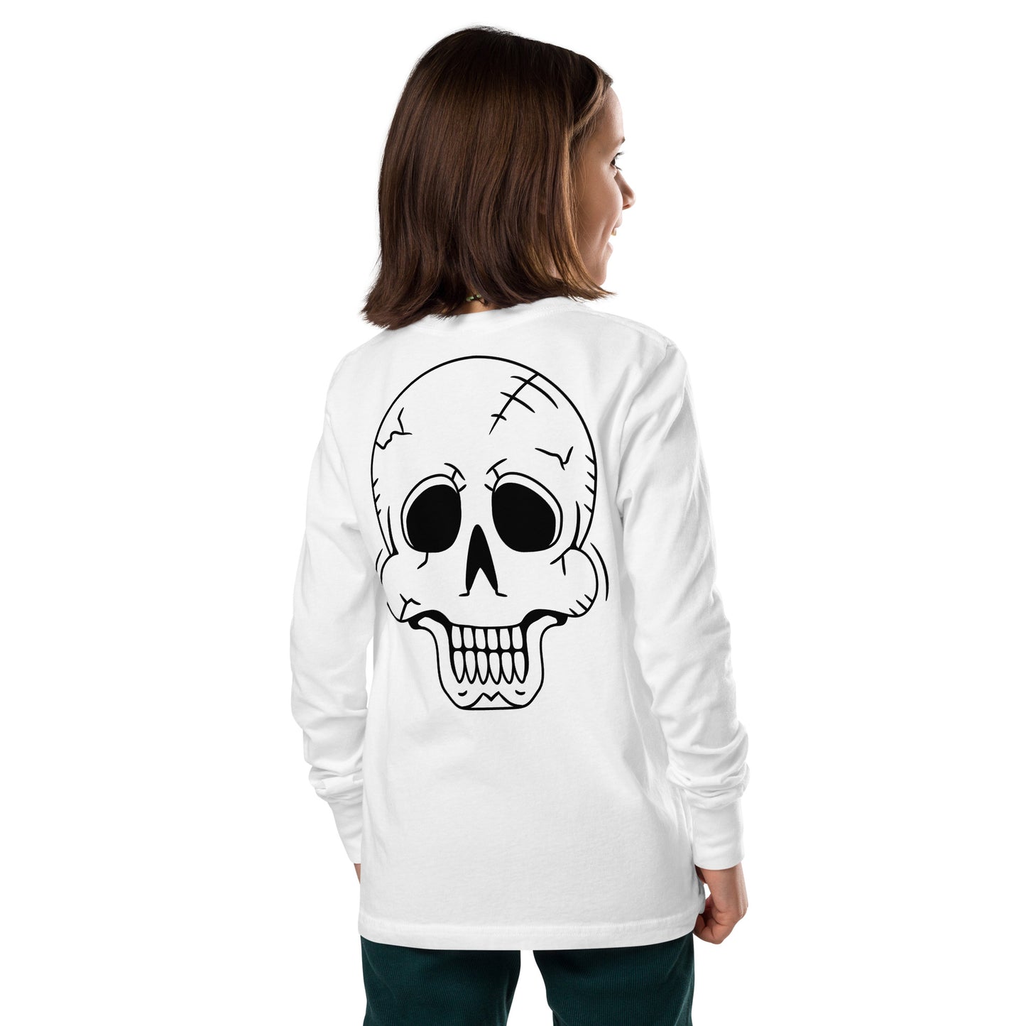 Youth long sleeve tee - Halloween Skeleton White T-Shirt