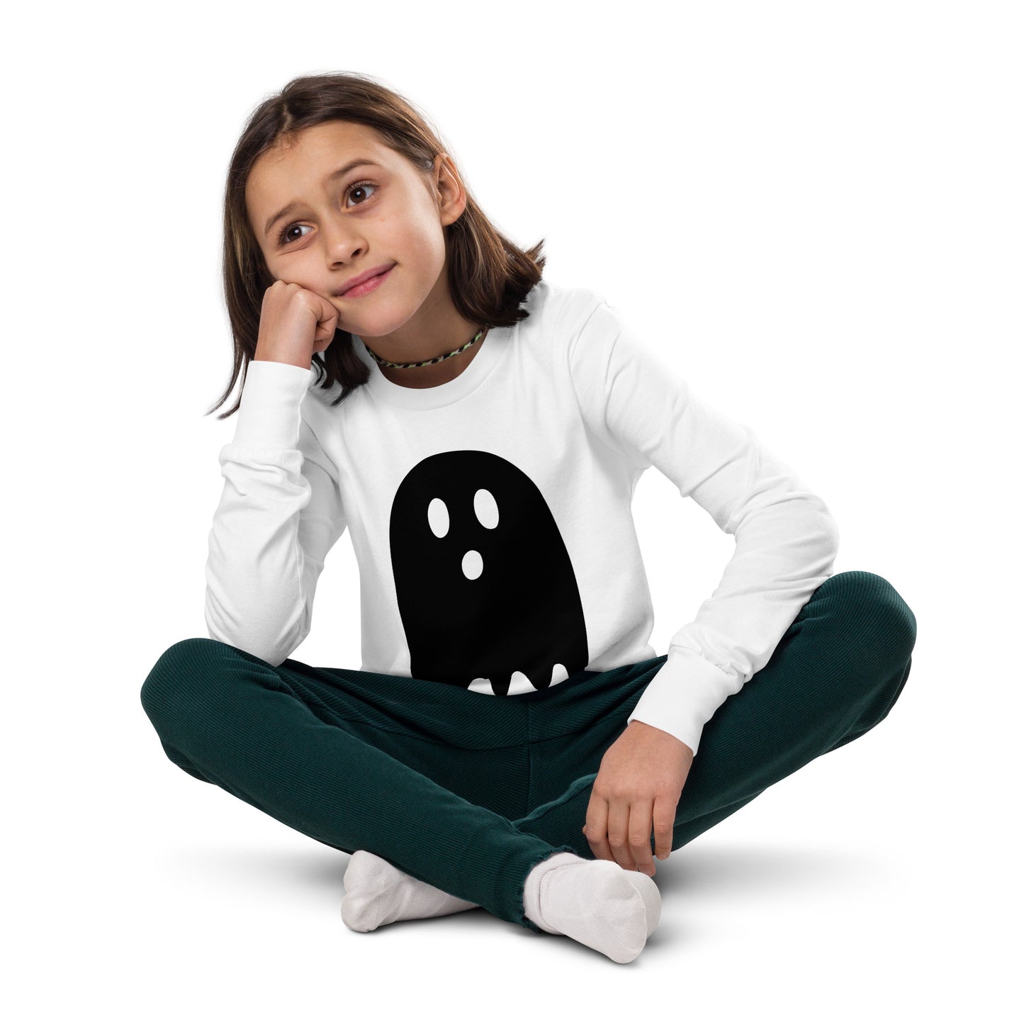 Youth long sleeve tee - Halloween Ghost White T-Shirt