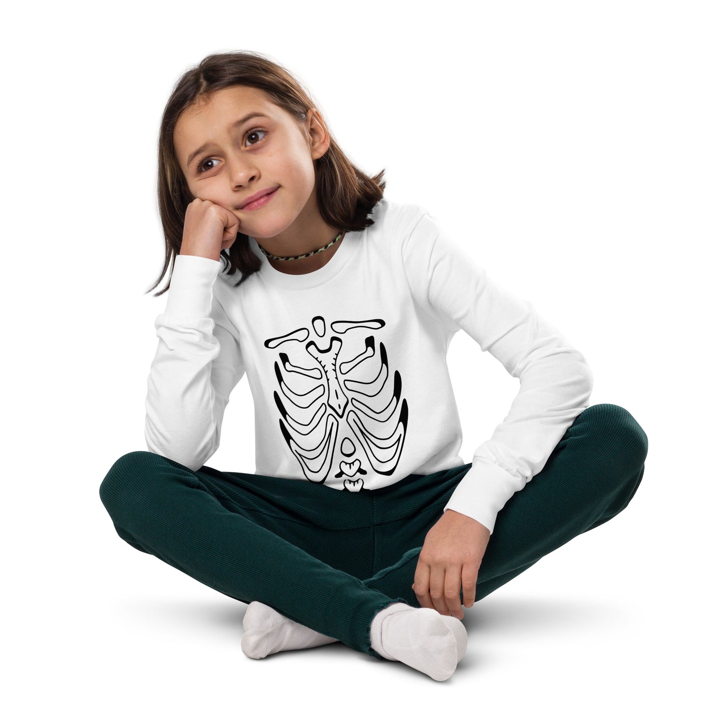 Youth long sleeve tee - Halloween Skeleton White T-Shirt