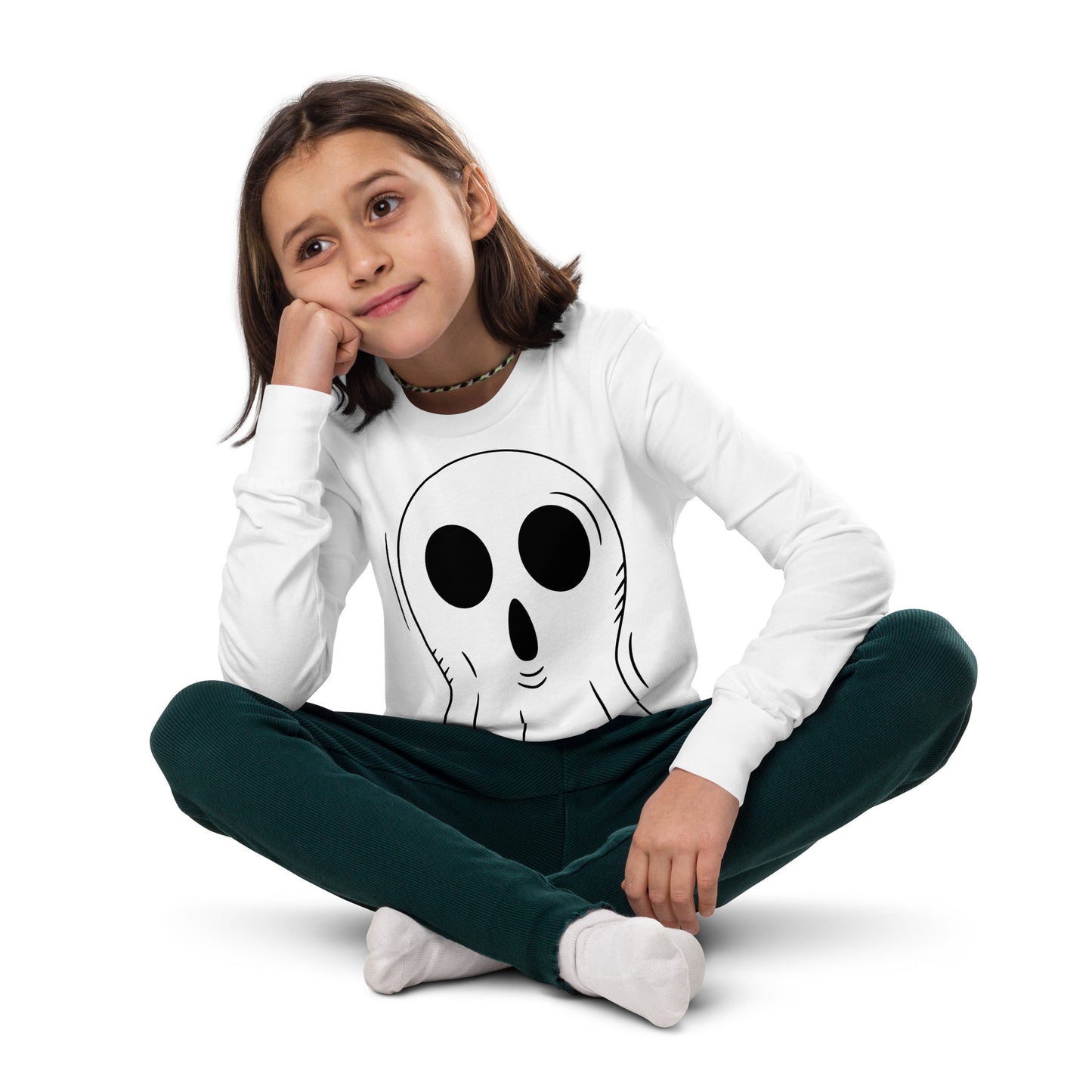 Youth long sleeve tee - Halloween Ghost White T-Shirt