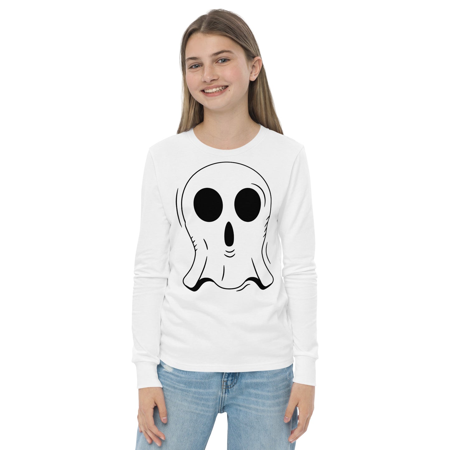 Youth long sleeve tee - Halloween Ghost White T-Shirt