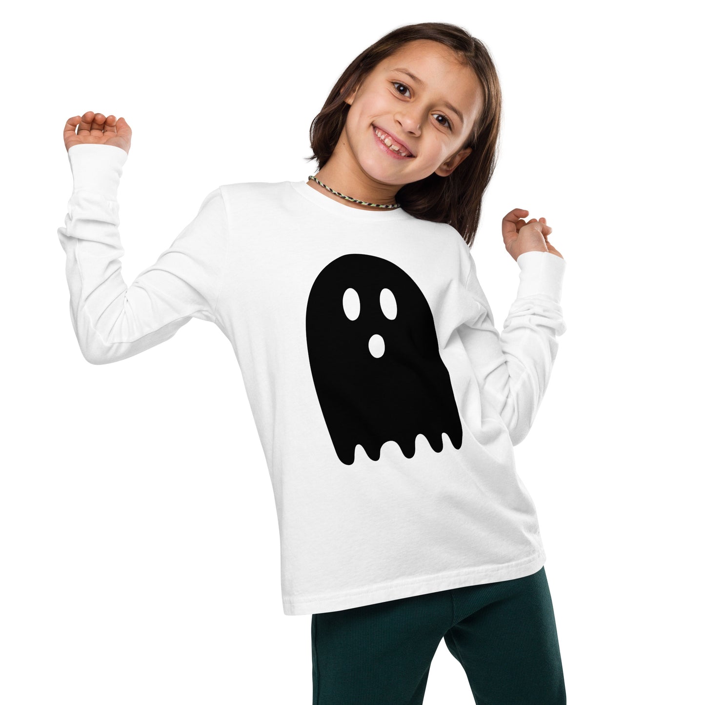 Youth long sleeve tee - Halloween Ghost White T-Shirt