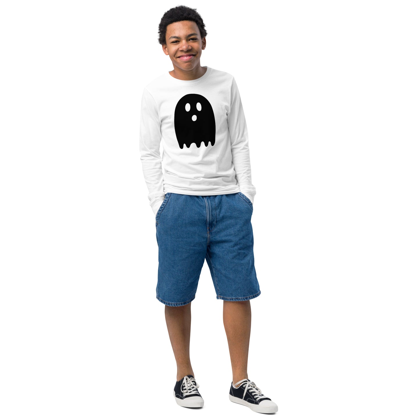 Youth long sleeve tee - Halloween Ghost White T-Shirt