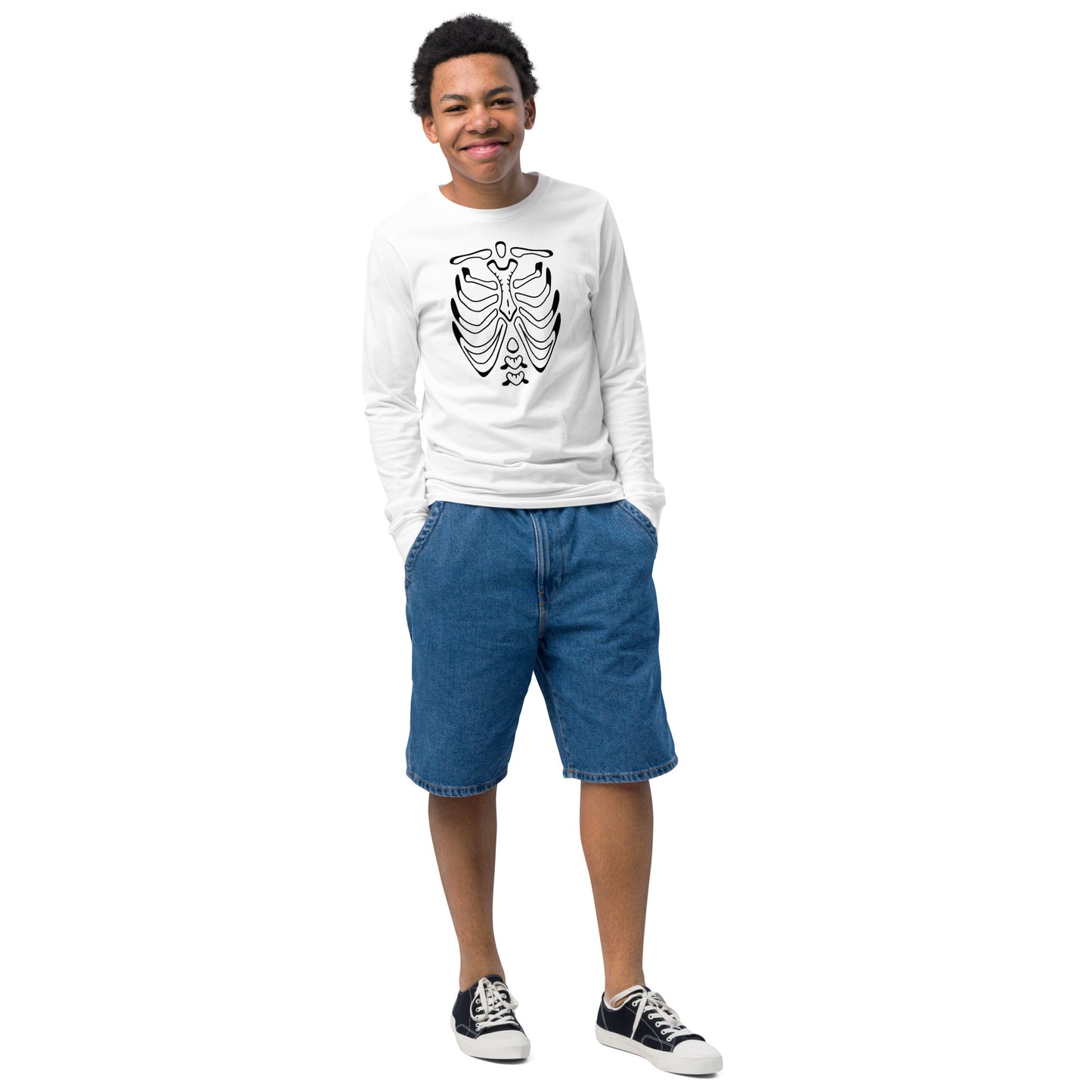 Youth long sleeve tee - Halloween Skeleton White T-Shirt