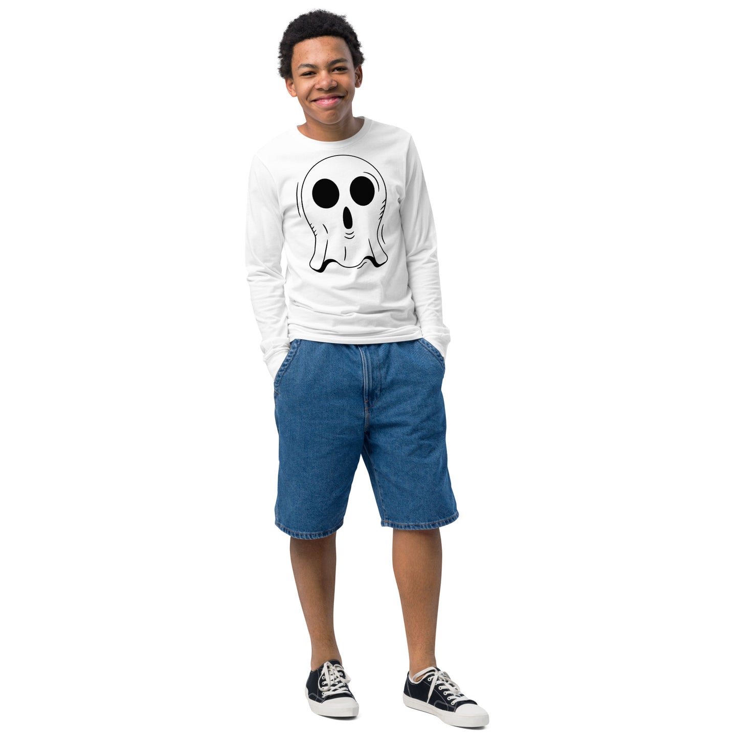 Youth long sleeve tee - Halloween Ghost White T-Shirt