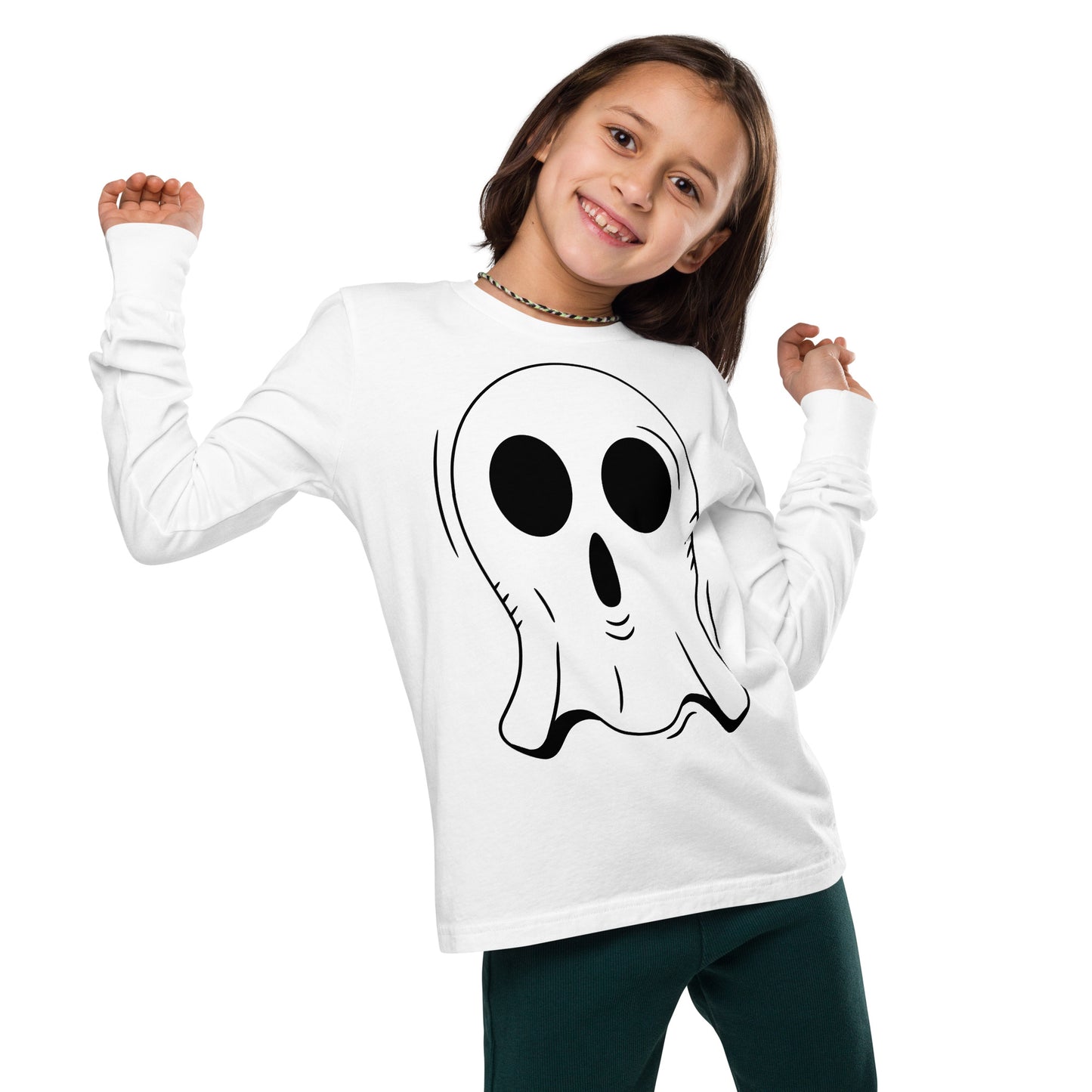 Youth long sleeve tee - Halloween Ghost White T-Shirt