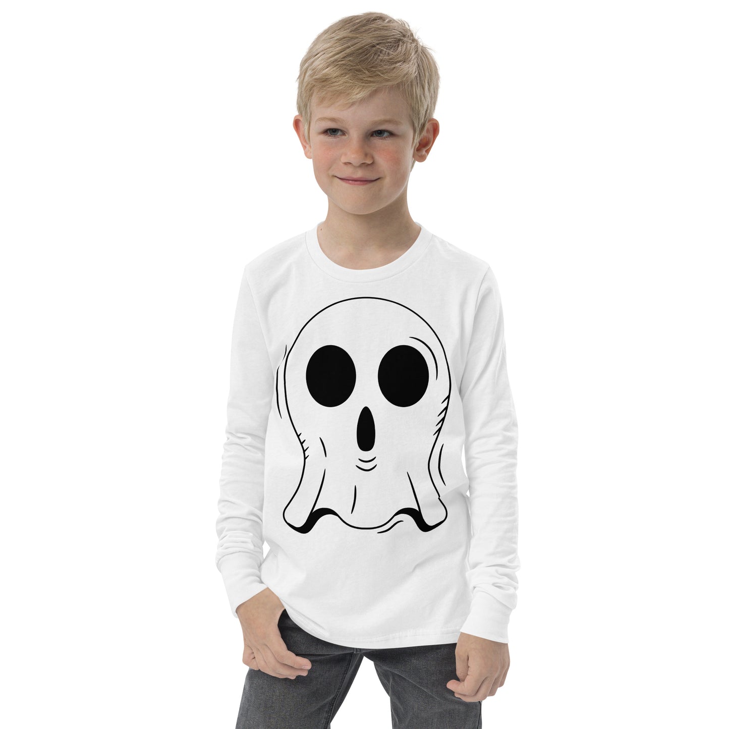 Youth long sleeve tee - Halloween Ghost White T-Shirt